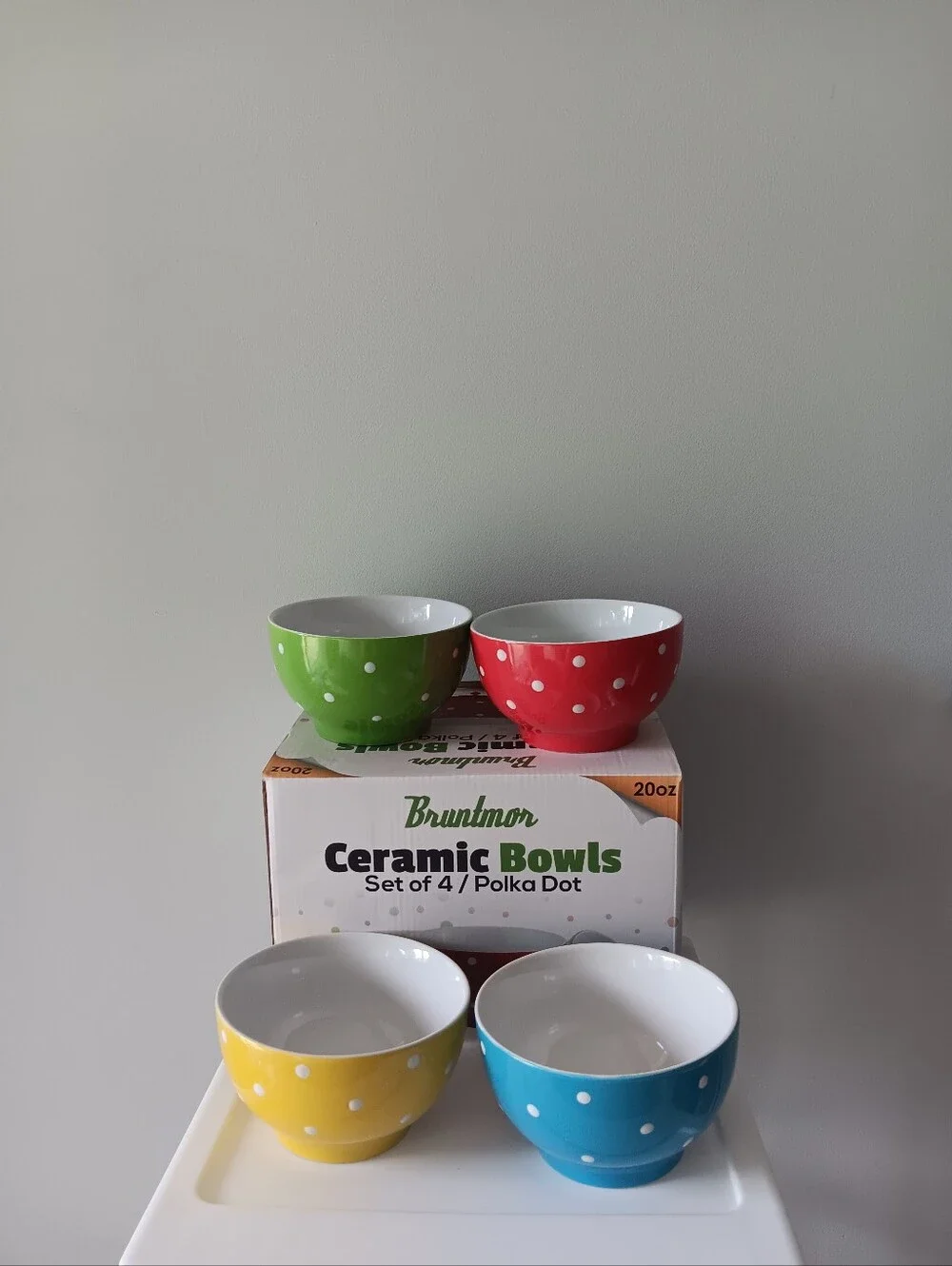Bruntmor Ceramic Bowls Set Of 4 Polka Dots 20 Oz Red Blue Green Yellow White